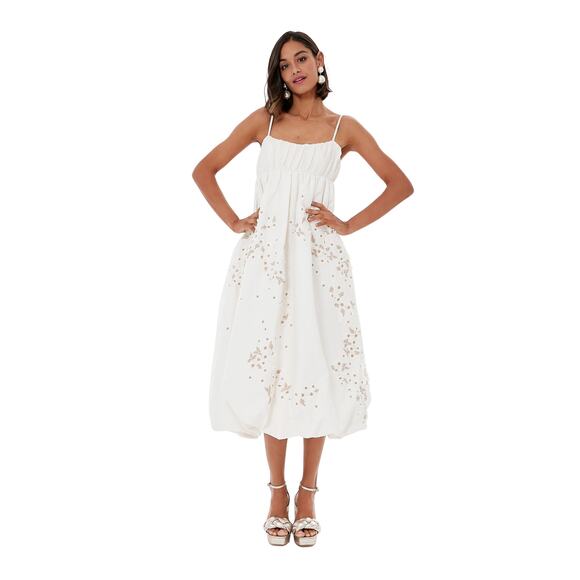 NWT Agua by Agua Bendita Diente de Leon Limonaria Midi Floral Dress White Medium - Picture 1 of 13